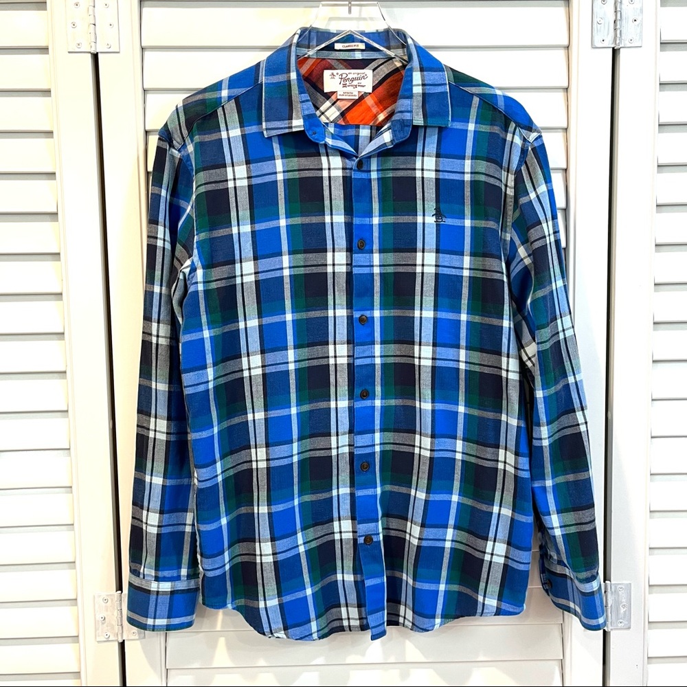Penguin Button Down Plaid Long Sleeve Shirt